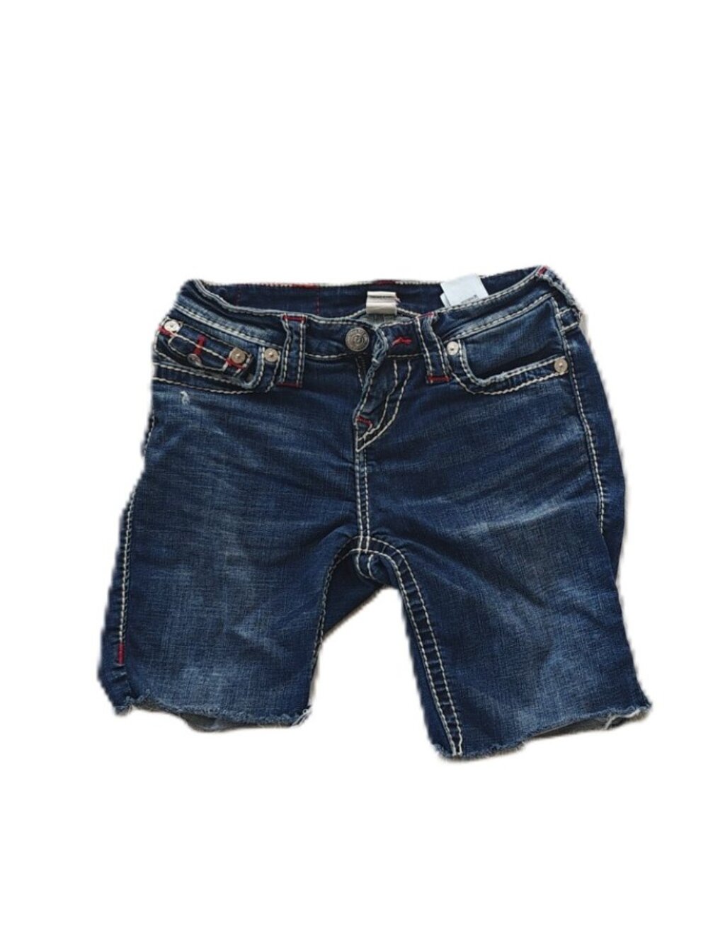 True Religion Cutoff Denim Shorts – Dark Wash – Contrast Stitch – Size 25